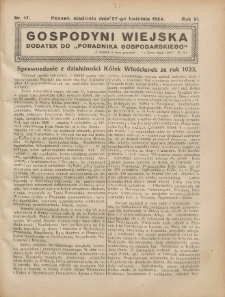 Gospodyni Wiejska: dodatek do &bdquo;Poradnika Gospodarskiego&rdquo; 1924.04.27 R.11 Nr17