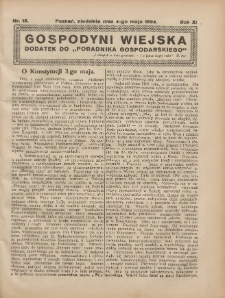 Gospodyni Wiejska: dodatek do &bdquo;Poradnika Gospodarskiego&rdquo; 1924.05.04 R.11 Nr18