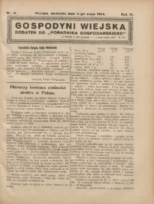 Gospodyni Wiejska: dodatek do &bdquo;Poradnika Gospodarskiego&rdquo; 1924.05.11 R.11 Nr19