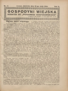 Gospodyni Wiejska: dodatek do &bdquo;Poradnika Gospodarskiego&rdquo; 1924.05.25 R.11 Nr21
