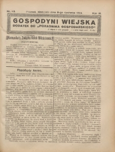 Gospodyni Wiejska: dodatek do &bdquo;Poradnika Gospodarskiego&rdquo; 1924.06.08 R.11 Nr23