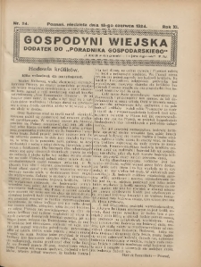 Gospodyni Wiejska: dodatek do &bdquo;Poradnika Gospodarskiego&rdquo; 1924.06.15 R.11 Nr24