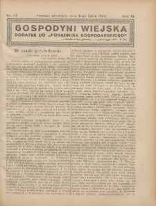 Gospodyni Wiejska: dodatek do &bdquo;Poradnika Gospodarskiego&rdquo; 1924.07.06 R.11 Nr27