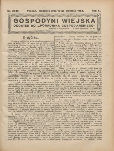 Gospodyni Wiejska: dodatek do &bdquo;Poradnika Gospodarskiego&rdquo; 1924.08.10 R.11 Nr31-32