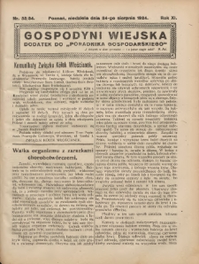 Gospodyni Wiejska: dodatek do &bdquo;Poradnika Gospodarskiego&rdquo; 1924.08.24 R.11 Nr33-34