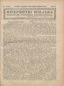 Gospodyni Wiejska: dodatek do &bdquo;Poradnika Gospodarskiego&rdquo; 1924.11.09 R.11 Nr44-45