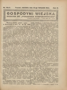 Gospodyni Wiejska: dodatek do &bdquo;Poradnika Gospodarskiego&rdquo; 1924.11.23 R.11 Nr46-47