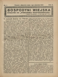 Gospodyni Wiejska: dodatek do &bdquo;Poradnika Gospodarskiego&rdquo; 1925.01.04 R.10 Nr1