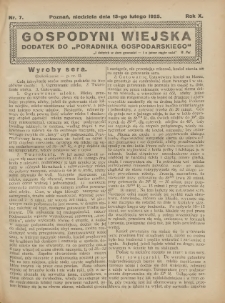 Gospodyni Wiejska: dodatek do &bdquo;Poradnika Gospodarskiego&rdquo; 1925.02.15 R.10 Nr7