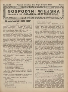 Gospodyni Wiejska: dodatek do &bdquo;Poradnika Gospodarskiego&rdquo; 1925.08.16 R.10 Nr32-33