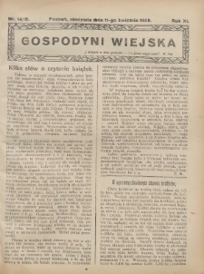 Gospodyni Wiejska: dodatek do &bdquo;Poradnika Gospodarskiego&rdquo; 1926.04.11 R.11 Nr14-15