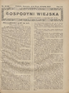 Gospodyni Wiejska: dodatek do &bdquo;Poradnika Gospodarskiego&rdquo; 1927.08.11 R.12 Nr37-38