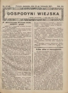 Gospodyni Wiejska: dodatek do &bdquo;Poradnika Gospodarskiego&rdquo; 1927.11.20 R.12 Nr47-48