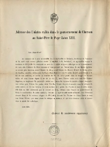 Adresse des Uniates exilés dans le gouvernement de Cherson au Saint-Père la Pape Léon XIII
