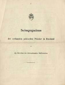 Danksagungsadresse der verbannten polnischen Priester in Russland an die Direction des internationalen Hülfsvereins