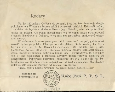 [Odezwa Inc.:] "Rodacy ! Od lat 140 należy Galicya do Austryi, i od lat 140 niemczeje drugie pokolenie we Wiedniu ..."