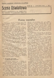 Scena Oświatowa: drobne urozmaicenia na przedstawienia, zebrania, wycieczki oraz obozy KSM: bezpłatny dodatek do Kierownika Stowarzyszeń Młodzieży 1936. R.3 Nr1