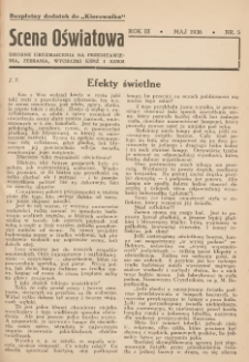 Scena Oświatowa: drobne urozmaicenia na przedstawienia, zebrania, wycieczki oraz obozy KSM: bezpłatny dodatek do Kierownika Stowarzyszeń Młodzieży 1936. R.3 Nr5