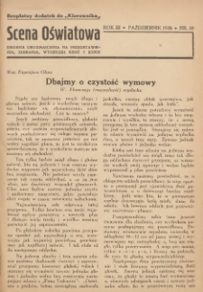 Scena Oświatowa: drobne urozmaicenia na przedstawienia, zebrania, wycieczki oraz obozy KSM: bezpłatny dodatek do Kierownika Stowarzyszeń Młodzieży 1936. R.3 Nr9