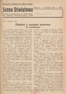 Scena Oświatowa: drobne urozmaicenia na przedstawienia, zebrania, wycieczki oraz obozy KSM: bezpłatny dodatek do Kierownika Stowarzyszeń Młodzieży 1937. R.4 Nr1