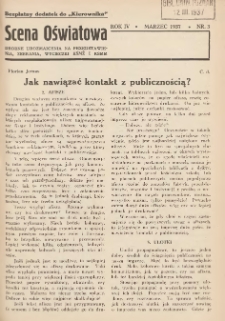 Scena Oświatowa: drobne urozmaicenia na przedstawienia, zebrania, wycieczki oraz obozy KSM: bezpłatny dodatek do Kierownika Stowarzyszeń Młodzieży 1937. R.4 Nr3