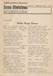 Scena Oświatowa: drobne urozmaicenia na przedstawienia, zebrania, wycieczki oraz obozy KSM: bezpłatny dodatek do Kierownika Stowarzyszeń Młodzieży 1939. R.6 Nr9