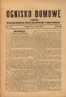 Ognisko Domowe: bezpłatny dodatek do "Głosu Leszczyńskiego" i „Głosu Polskiego” 1932.05.08 R.8 Nr19