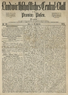 Landwirthschaftliches Central-Blatt für die Provinz Posen. 1874.09.19 Jg.2 Nr.38