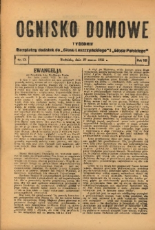 Ognisko Domowe: bezpłatny dodatek do "Głosu Leszczyńskiego" i „Głosu Polskiego” 1931.03.22 R.7 Nr12
