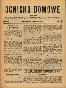 Ognisko Domowe: bezpłatny dodatek do "Głosu Leszczyńskiego" i „Głosu Polskiego” 1933.04.02 R.9 Nr14