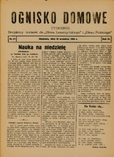 Ognisko Domowe: bezpłatny dodatek do "Głosu Leszczyńskiego" i „Głosu Polskiego” 1935.09.15 R.11 Nr37