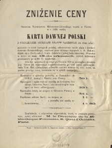 [Druk ulotny Inc.:] "Staraniem Towarzystwa Historyczno-Literackiego wyszła w Paryżu w r. 1859 wielka Karta Dawnej Polski ..."