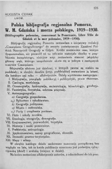 Polska bibljografja regionalna Pomorza, W. M. Gdańska i morza polskiego, 1919-1930