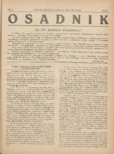 Osadnik. Dodatek do: Poradnik Gospodarski: pismo tygodniowe: organ kółek rolniczych w Wielkiem Księstwie Poznańskiem: organ kółek włościańsko-rolniczych w Wielkiem Księstwie Poznańskiem. 1931.05.10 r.1 Nr1