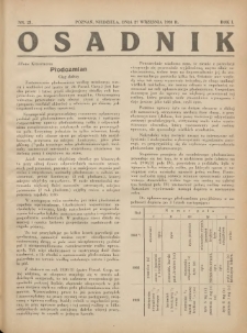Osadnik. Dodatek do: Poradnik Gospodarski: pismo tygodniowe: organ kółek rolniczych w Wielkiem Księstwie Poznańskiem: organ kółek włościańsko-rolniczych w Wielkiem Księstwie Poznańskiem. 1931.09.27 R.1 Nr21