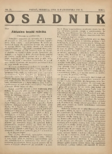 Osadnik. Dodatek do: Poradnik Gospodarski: pismo tygodniowe: organ kółek rolniczych w Wielkiem Księstwie Poznańskiem: organ kółek włościańsko-rolniczych w Wielkiem Księstwie Poznańskiem. 1931.10.18 R.1 Nr24