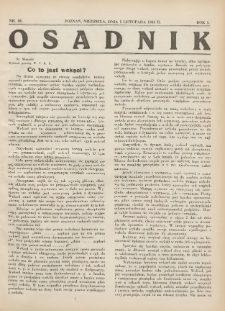 Osadnik. Dodatek do: Poradnik Gospodarski: pismo tygodniowe: organ kółek rolniczych w Wielkiem Księstwie Poznańskiem: organ kółek włościańsko-rolniczych w Wielkiem Księstwie Poznańskiem. 1931.11.01 R.1 Nr26