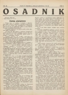 Osadnik. Dodatek do: Poradnik Gospodarski: pismo tygodniowe: organ kółek rolniczych w Wielkiem Księstwie Poznańskiem: organ kółek włościańsko-rolniczych w Wielkiem Księstwie Poznańskiem. 1931.11.29 R.1 Nr30
