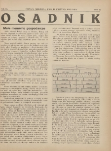 Osadnik. Dodatek do: Poradnik Gospodarski: pismo tygodniowe: organ kółek rolniczych w Wielkiem Księstwie Poznańskiem: organ kółek włościańsko-rolniczych w Wielkiem Księstwie Poznańskiem. 1932.04.10 R.2 Nr15