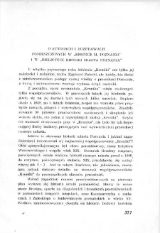 O autorach i rozprawach pomieszczonych w "Kronice M. Poznania" i w "Bibliotece Kroniki Miasta Poznania"
