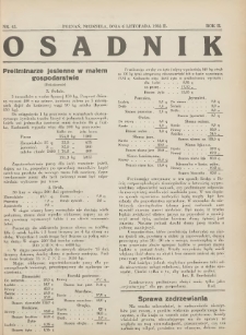 Osadnik. Dodatek do: Poradnik Gospodarski: pismo tygodniowe: organ kółek rolniczych w Wielkiem Księstwie Poznańskiem: organ kółek włościańsko-rolniczych w Wielkiem Księstwie Poznańskiem. 1932.11.06 R.2 Nr45