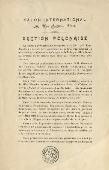 [Odezwa Inc.:] "La Section Polonaise fut inaugurée le 16 Mai 1908..."