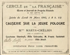 [Zaproszenie] Cercle de "La Française" Oeuvre et Journal de Progrès Féminin ..."