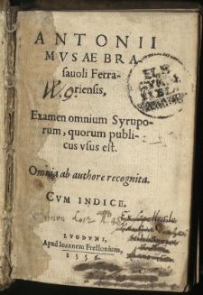 Examen omnium syruporum, quorum publicus usus est. Omnia ad authore recognita. Cum indice