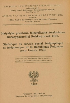 Statystyka pocztowa, telegraficzna i telefoniczna Rzeczypospolitej Polskiej za rok 1920