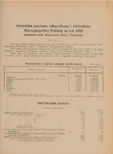 Statystyka pocztowa, telegraficzna i telefoniczna Rzeczypospolitej Polskiej za rok 1922