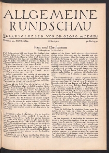 Allgemeine Rundschau: Wochenschrift für Politik und Kultur 1930.05.31 Jg. 27 Nr22
