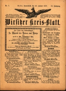 Wirsitzer Kreis-Blatt: herausgegeben vom Königlichen Landraths-Amte 1897.01.23 Jg.53 Nr7