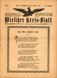 Wirsitzer Kreis-Blatt: herausgegeben vom Königlichen Landraths-Amte 1897.01.27 Jg.53 Nr8