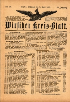 Wirsitzer Kreis-Blatt: herausgegeben vom Königlichen Landraths-Amte 1897.04.07 Jg.53 Nr28